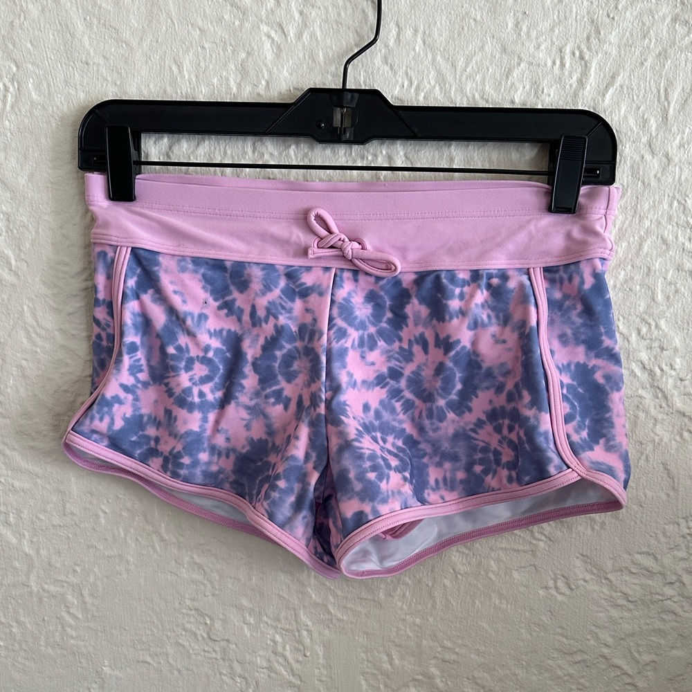 Athleta Girl Cannonball 2.0 Short Swim Bottoms Kids Pink Purple Tie Dye XL 14